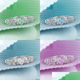 Band Rings Love Peach Heart Shaped Ring Zircon Versatile Colourf Alloy Rhinestone Wedding Jewellery Women Fashion Beautif Sapphire 0 95 Dh7Cx