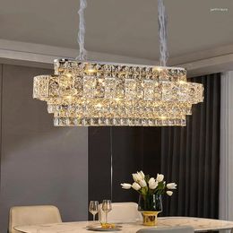 Chandeliers Modern Crystal Rectangle Chandelier For Dining Room Luxury Home Decor Hanging Lamp Led Kitchen Island Indoor Lighting Fixture