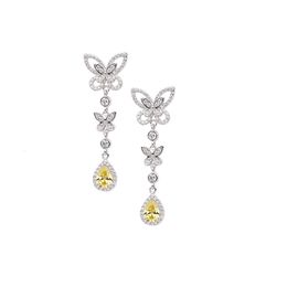 High version v gold New Phantom Pear Shaped Main Diamond Fashion Light Double Layered Butterfly Women's Earrings