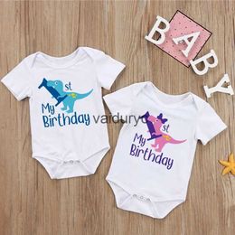 Rompers My 1st Birthday Baby Bodysuits Cartoon Dinosaur Print Newborn Clothes Boys Girls Birthday Outfits Toddler Summer Jumpsuit Gifts H240508