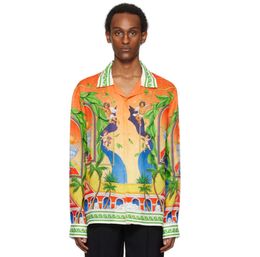 Casablanca Orange Trophy Shirt for Men Designer Button Up Silk Shirts Beach Hawaiian Shirt