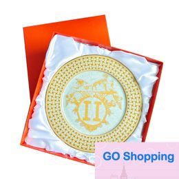 Top Designer European Cross-Border Golden Rim Bone China Western Food/Steak Plate Ornaments Model Room Countertop Household Ceramic Dishes