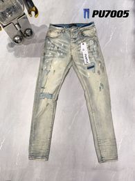 Mens Jeans Purple Jeans Designer Denim Embroidery Pants Fashion Holes Trouser US Size 28-40 Hip Hop Distressed Zipper Trousers rock revival true men jeansEX6Q