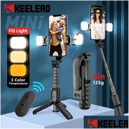 Selfie Monopods Double Fill Light Stick Tripod With Wireless Remote Mini Extendable 4 In 1 Monopod 360° Rotation Phone Stand Holder Dh1Rm