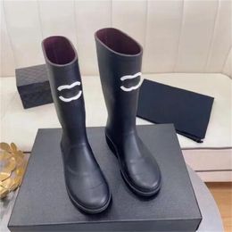 Luxury Rain Boots designer Knight Winter Boots For Women Thick Sole knee high Boots Brand Rubber Boots Over The Knee Long Boots Thick Sole High Sleeve Black booties