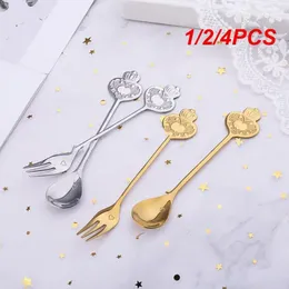 Dinnerware Sets 1/2/4PCS Crown Heart-shaped Spoon Fork Vintage Fruit Stainless Steel Tableware