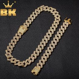 THE BLING KING 20mm Miami Prong Cuban Chain NEBA 3 Row Full Iced Out Rhinestones Necklace Bracelet Mens Hiphop Jewellery Set 240115