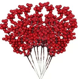 New Banners Streamers Confetti 5/10pcs Artificial Flowers Decoration for Christmas Tree DIY Wreath Craft Red Berry Stems for Xmas Wedding New Year Home Decor