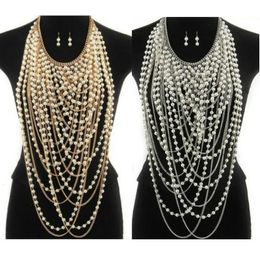 Multi Layer Hyperbole Tassel Beads Long Necklace Set Women Beach Ethnic Punk Rock Luxury Sexy Pearl Bodychains Body Jewellery 240115