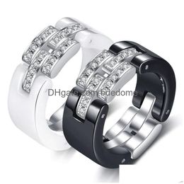 Band Rings Fashion Ceramic Black White Lovers Deformable Ring Bands Diamond Matching Rings For Lover Creative Valentine Gifts Wholesa Dhbvx