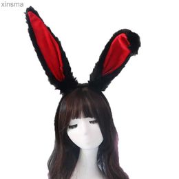 Headbands Pink Cute Rabbit Bunny Ears Headband Japanese Halloween Lolita Handmade Hair Accessories Cosplay Party Costume Black YQ240116