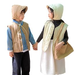 Frühling Kinder Weste für Mädchen Jungen Kleidung Baumwolle Kinder Oberbekleidung Mäntel Hut Set Lässige Mode Winter Baby Westen 240116