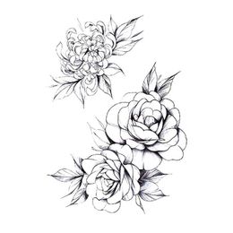 Sketching flower tattoo sticker, hand drawn black, dark, waterproof, and environmentally friendly arm sticker