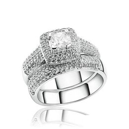 Wedding Rings Vecalon 188Pcs Topaz Simated Diamond Cz 14Kt White Gold Filled 3-In-1 Engagement Wedding Band Ring Set For Women Sz 5-1 Dhb3N