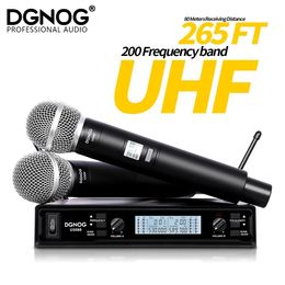 Microphones Karaoke Dual Wireless Microphone System Professional UHF 2 Channels Handheld Microphone 80M For Singing Home Loudspeaker Speech