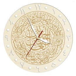 Wall Clocks Surah Al Fatiha Arabic Calligraphy Laser Cut Wooden Clock Quran Home Decor Watch Islamic Art DuaL Layers Wood