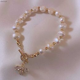 Charm Bracelets 2023 Elegant Baroque Pearl String Bracelet For Woman Luxury Zircon Bee Pendant Bracelet Fashion Girl's Sweet Jewellery