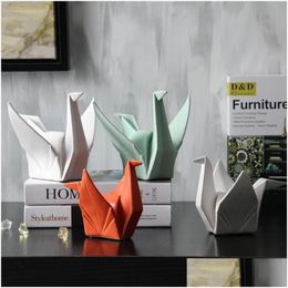 Creative Modern Bird Statue Abstract Ceramic Origami Animal Scpture Office Living Room Desktop Decorations Home Decor Figurine Drop Dhnfv