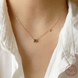 S925 Sterling Silver Plating 14k Gold Retro Green Square Pendant Necklace for Women Temperament Wedding Jewellery Gifts 240116