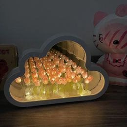 Diy Tulip Cloud Sea of Flowers Night Light Creative Atmosphere Transparent Qixi Lovers Gift Desktop Decoration 240116