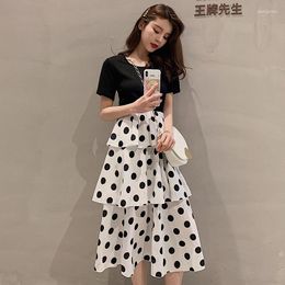 Party Dresses Black White Polka Dot Dress Women Summer Short Sleeve Layered Korean Style Fashion Ruffle Long Female