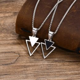 Mens Triangle Pendant Necklace for Boys, Waterproof 14K White Gold New Fashion Hollow Geometric Collar Male Gifts Jewellery