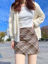 Skirts Skirt Women's Spring Mini Jupe Y2k Vintage Kawaii Clothes Harajuku Fashion Style Etek High Waist A- Line Khaki Plaid