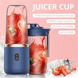 Portable Rechargeable Blender 6 Blades Juicer Fruit Juice Cup Automatic Small Electric Smoothie Food Processor 240116