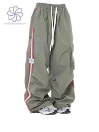 Y2K Cargo pant Fashion Wide Leg Casual Pants Loose Striped Sports Sweatpants Drawstring Parachute Pantsh Trousers 240115