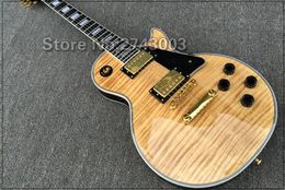 Custom Electric Guitar Ebony Fingerboard Natural Color Flame Maple Top Gold Hardware Mahogany Body High Quality Guitarra