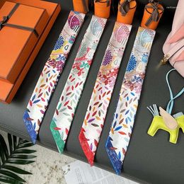 Scarves Twill Silk Scarf Unisex Man Women Fashion Oil Painting Leaf Leaves Kerchief Girl Ribbon Hairband Gift 86 5cm No Box