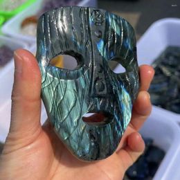 Cat Carriers Natural Labradorite Mask Carved Statue Room Ornament Healing Crystal Reiki Animal Figurine Gemstone Home Decor 1pcs