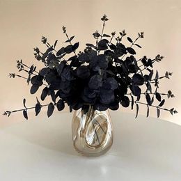 Decorative Flowers 10Pcs Halloween Decor Black Eucalyptus Leaves Artificial Plants Wedding Party Holiday Home Flower Arrangement Accessories