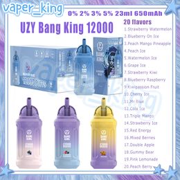 Retail UZY Bang King 12000 Puffs Disposable E Cigarettes Mesh Coil 23ml Pod 650 mAh Battery Electronic Cigs Puffs 12K 20 Flavours Vape Pen 0% 2% 3% 5%