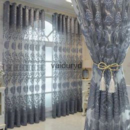 Curtain European Style Curtains for Living Dining Room Bedroom Custom Luxury Hollow Embossed Embroidery Gray Tulle Window Curtain Decorvaiduryd