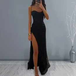 Vestidos casuais vestido de praia leve relaxado encaixe elegante spaghetti tira noite com ombro alto para mulheres