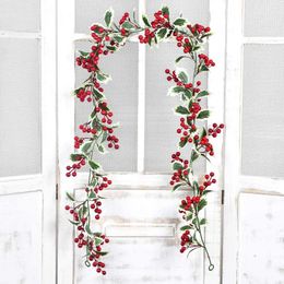 Decorative Flowers Red Berry Christmas Garland Flexible Artificial For Outdoor Home Fireplace Holiday Year Deco