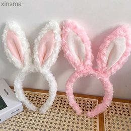 Headbands Cute Furry Headband with Bunny Ears Plush Cartoon Rabbit Hair Bands Party Performance Theme Cosplay Hair Accessories for Women YQ240116