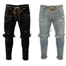 Mens Jeans Japanese-style Embroidery Retro Distressed Heavy Thick Loose Straight-leg Pants for Men and Women the Same Style of J240116