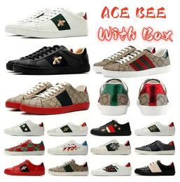 with box Designer Casual Shoes Bee Ace Sneakers Low Mens Womens Shoes Tiger Embroidered Black White Green Stripes Walking Sneakers size 35-46