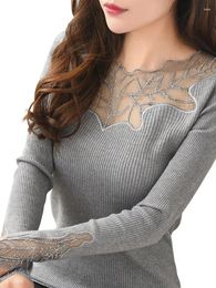 Women's Sweaters Women Pullovers 2024 Cashmere Sexy Lace Pullover Fashion Patchwork Hollow Out Ruffled Collar Knitted Tops Pull LJ284