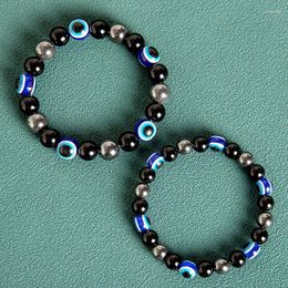 Charm Bracelets 10pcs 8mm 10mm Blue Tigers Eye Black Hematite Bracelet Coloured Glaze Evil Beads Strand For Women Men Jewellery