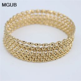 Wholesale 7Pcs Tricolour Stainless Steel Bangle Bracelet Gold Colour Fashion Women LH722 240115