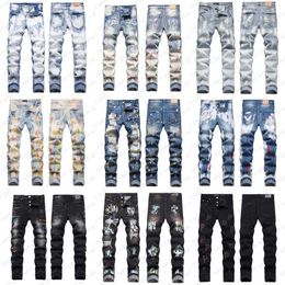 purple jeans Slim Trouser Denim Tear Jeans For Mens Pants 2024 Fashion Trend Paint Splash Ink Small Straight Stretch High Street Designer Jeans