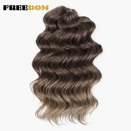 FREEDOM Synthetic Twist Crochet Curly Hair 16 Inch Deep Wave Braid Hair Ombre Blonde Brown Water Wave Braiding Hair 240115