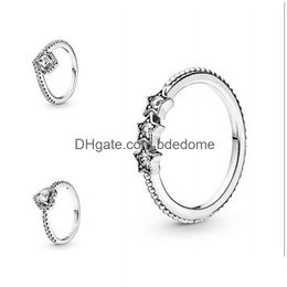 Wedding Rings New 925 Sterling Sier Square Glitter Wishbone Elevated Heart Sky Star Ring Womens Engagement And Wedding 390 G2 Drop De Dhfjk