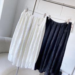 Skirts Women High Waist Fashion Lace Polka-dot Pleated Stitching Mesh All-match Korean Style Elastic Midi Skirt