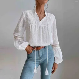 Women's Blouses Fashionable Chiffon Shirt Solid Color Patchwork Lace Long-Sleeved Tops Daily Casual Commuting All-Match