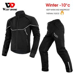 WEST BIKING Winter Cycling Sports Suit Warm Fleece Bicycle Jacket Mens Clothes Pants MTB Road Bike Outdoor Windproof Sportswear 240116