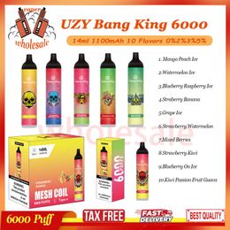 UZY Bang King 6000 Puff Disposable Vape Pen 14ml Pre-filled 1100mAh Rechargeable Battery Pre charged 0% 2% 3% 5% Level Vaporizer Device Cigarette